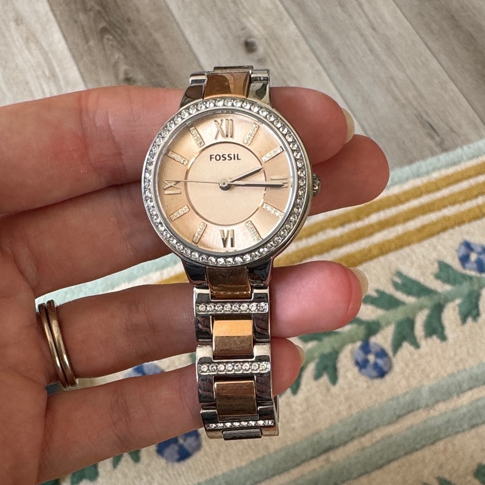 Fossil Virginia Two-Tone Rose Gold and Silver Crystal Accent Women's Watch